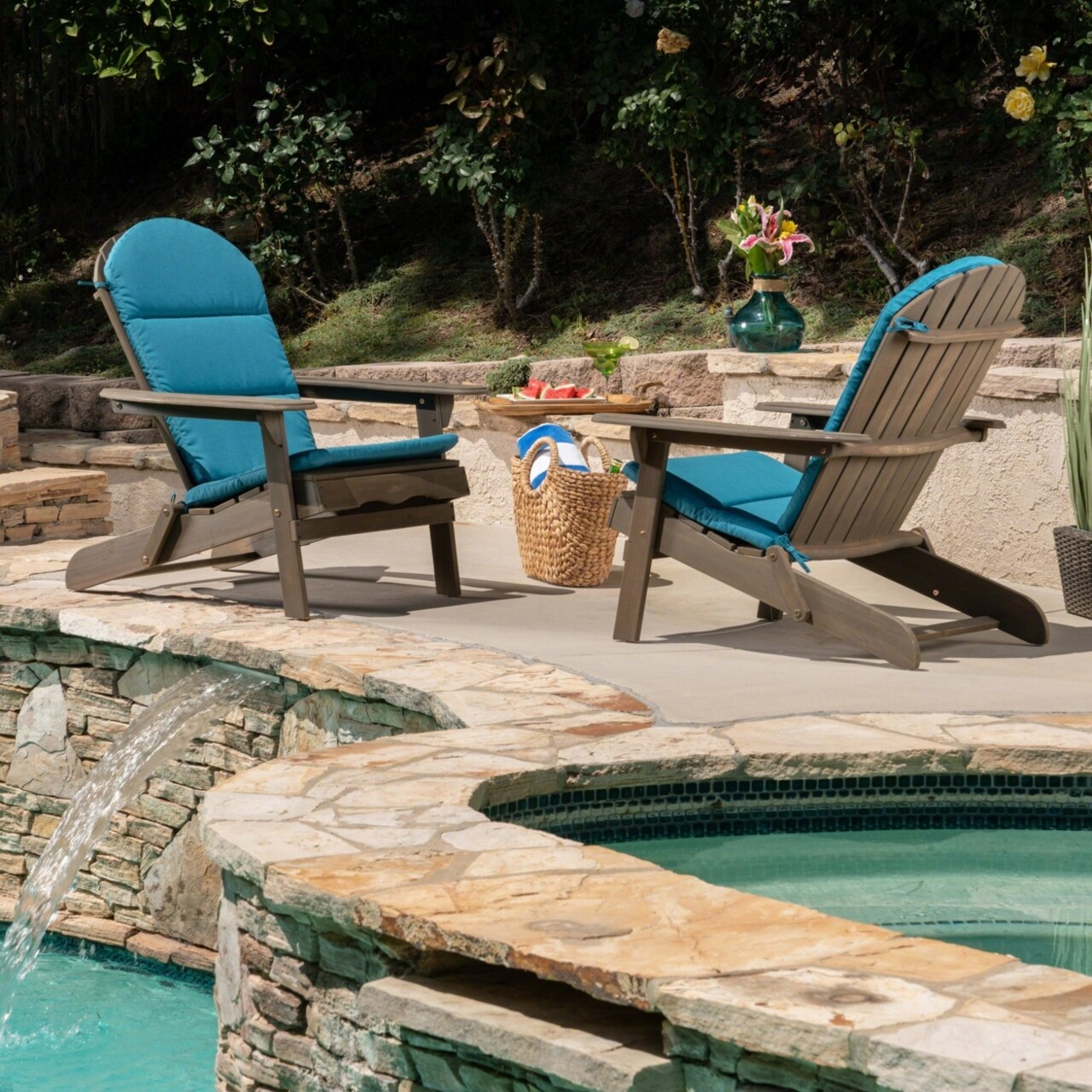 GDFStudio Amenda Outdoor Acacia Wood Adirondack Chairs with Cushions (Set of 2)